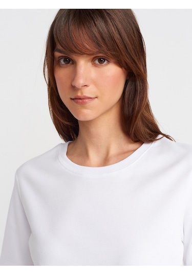 Dilvin 31763 Bisiklet Yaka T-shirt-beyaz Beyaz
