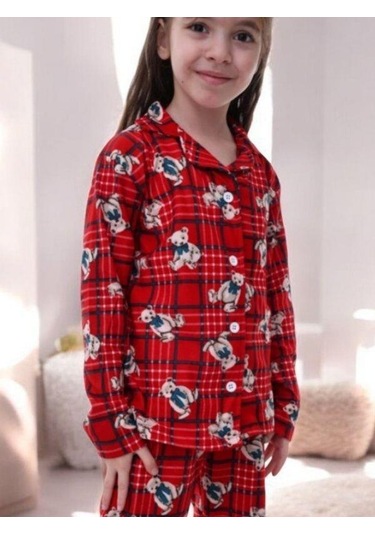 Çocuk Ayıcık Dessenli Pijama-14920 Kırmızı