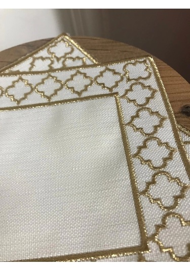 Nivemeshome Fas Nakışlı Gold Kare 6 Adet Keten Kokteyl Peçetesi Kahve Yanı Sunumluk Gold