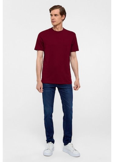 SÜVARİ Koyu Bordo Regular Düz Bisiklet Yaka Tişört-38577 Koyu Bordo