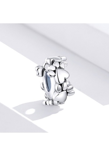 Fastbuy Kalp Boncuklu Bilezik, Som Gümüş, Ayrı Boncuk, Aşk Ayak İzleri, Renkli Gevşek Boncuk Aksesuar Çok Renkli