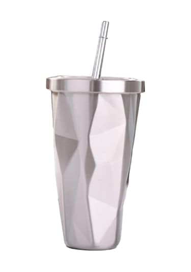 Xiyyadms 500ml Çift Duvarlı Paslanmaz Çelik Termos Bardak, 6 Saat Isı Saklama, Damlama Engeli Kapağı Ve Pipetli, Ev-ofis-outdoor Kullanımı Gümüş