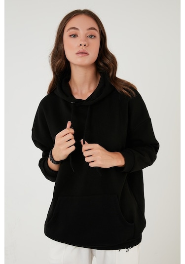 Lela Regular Fit Pamuklu Kapüşonlu Yaka Şardonlu Kışlık Bayan Sweat 5863854 Siyah Lela Regular Fit Pamuklu Kapüşonlu Yaka Şardonlu Kışlık Bayan Sweat 5863854 Siyah