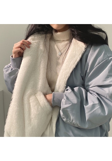 Simicg Polar Kapüşonlu Çift Taraflı Ceket,mavi Açık Mavi