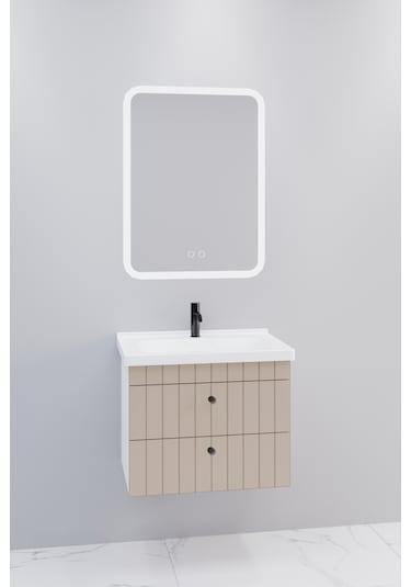 Petit 65 Cm Banyo Dolabı Cmr Led Aynalı Krem - Boy Dolap Hariç Krem