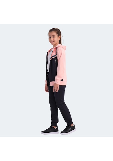 Slazenger NOON Çocuk Fermuarlı Kapüşonlu Cepli Lacivert / Pembe Eşofman Takımı