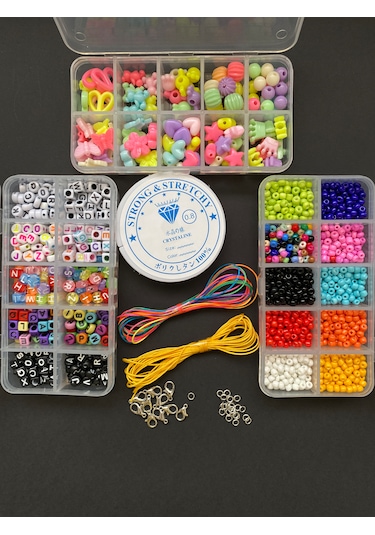 Kutulu Kum Boncuklu Takı Yapma Seti Kolye Bileklik Halhal Telefon