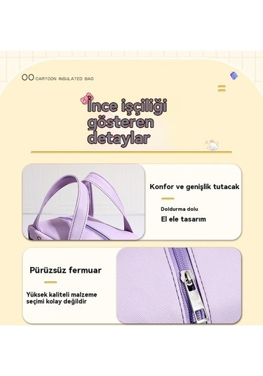 Pazly Sevimli Kızın Alpyalıtımlı Yemek Kutusu Çantası Açık Mor Renk Açık Mor