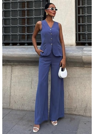 Arkası Bağcıklı Yelek Plazza Pantolon Modal Takım 10202-08 İndi Go