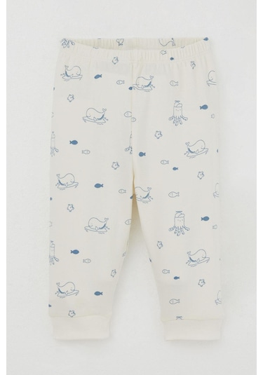 Breeze Erkek Bebek Pijama Takımı Omuzdan Patlı Sevimli Deniz Hayvanları Desenli 4 Ay-1 Yaş, Krem Krem