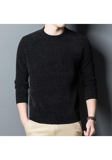 Siyah Boyun Uzun Kollu Kış Sonbahar İlkbahar Kalın Örme Tişörtü Rahat Kazak Erkekler Siyah