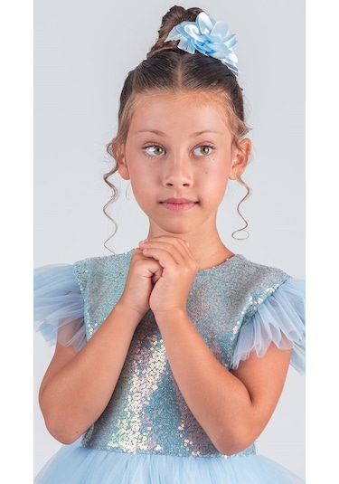 Tüllü Kız Çocuk Kpl Elbise Mnk0526 Mavi