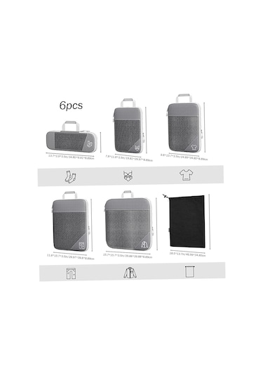 Moveevo 6 Adet Gri Seyahat Sıkıştırma Kutuları - Genişletilebilir Ağ Desenli El Çantasıyla Giysi Organizasyon Aksesuarı