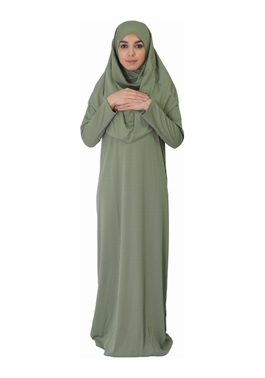 Açık Haki Fermuarsız Namaz Elbisesi