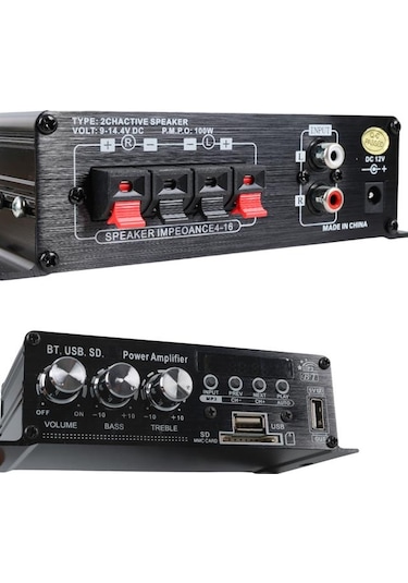 Magıcvoıce Yw-406l 12 Volt 100 Watt Motosiklet Bluetooth Amfi Usb/sd 2 Kanal Pazarcı - Anfi 154x80x42mm
