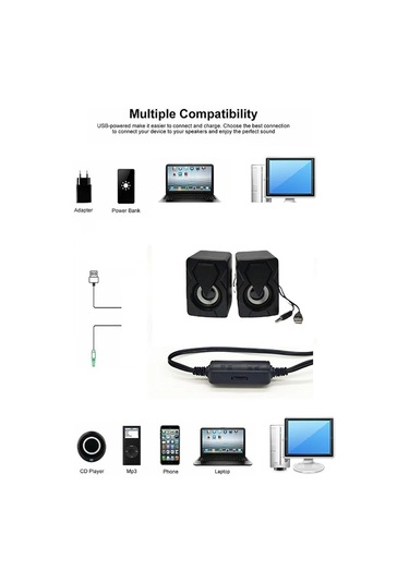 Moonshop Bilgisayar Hoparlörü Led Işıklı Rgb Laptop Pc Uyumlu 1+1