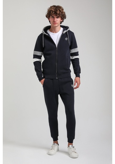 Kapşonlu Ve Fermuarlı Lacivert Slim Fit Full-zip Sweatshirt 23fwm64068 Lacivert