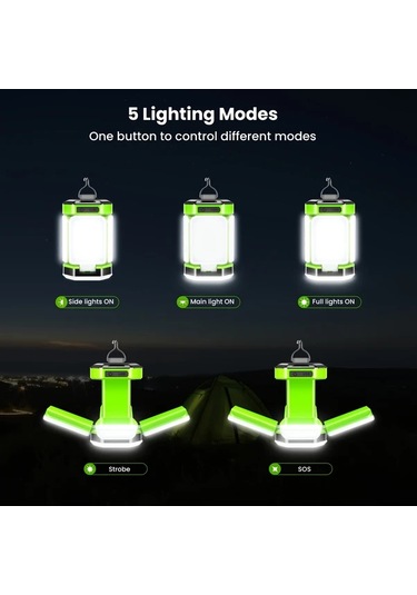 Xuweiwei Yeşil Kamp Lambası Ayarlanabilir Parlaklık 5 Aydınlatma Modu Toz Su Geçirmez Ip54 Kampçılık Acil Durum Yeşil