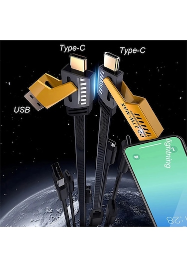 Buğz 4in1 Type-c 65w To Usb-a + Type-c To Lightning 27w Hızlı Şarj Kablosu Siyah