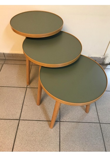 3.lü Zigon Sehpa 18mm 1.sınıf Mdf Lam Tabla 37cm Çapında Mint Yeşili Kullanıma Hazır Montajlı Yeşil