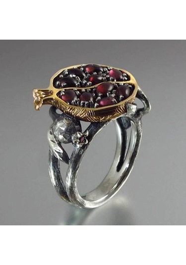 Vintage Sahte Taş Rattan Nar Yüzük Kadın Düğün Nişan Takı Us 7 Çok Renkli