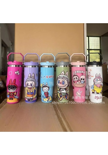 Labubu Desen 304 Paslanmaz Çelik Yalıtımlı Bardak Termos Mavi