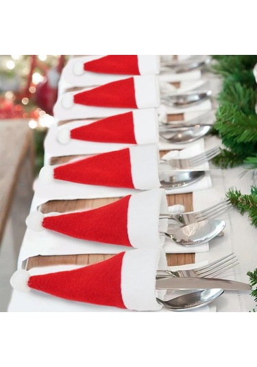 Noel Dekorasyonu Sofra Tutucu Çanta Noel Şapkası Çatal Bıçak Çatal Bıçak Takımı Çantası Noel Ev Mutfak Dekoru Süs Navidad Yeni Yıl 5 Pcs