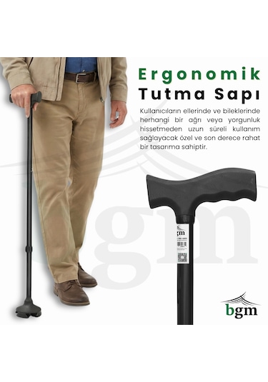 Siyah Akıllı Baston- Yüksek Kalite Denge Bastonu Lüks Parlak Siyah