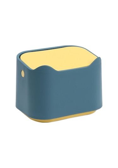 Sones 17,8 X 13 X 13,5 Cm İtmeli Masaüstü Çöp Kutusu Küçük Koku Önleyici Evcil Hayvan Kum Kabı Sarı Mavi