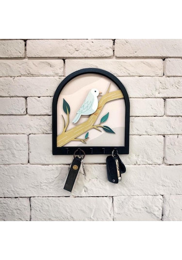 Ağaç Dalında Kuş Katmanlı Tasarım Duvar Askılık Anahtarlık Duvar Dekoru