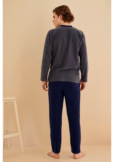 Nisanca Kışlık Erkek Polar Pijama Takımı Füme