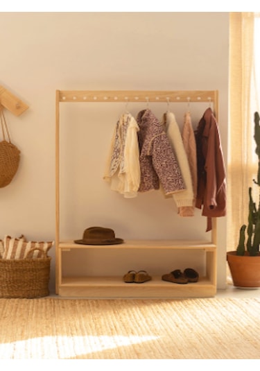 Ahşap Askı Raf Vestiyer 160x100 Cm Açık Kahverengi