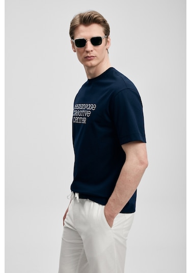 Lufian Frank Modern Grafik T- Shirt Lacivert Lacivert 111020284100200 Lacivert