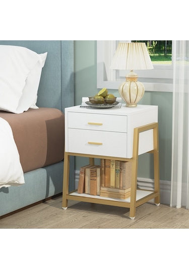 Chelsea Gold Metal Beyaz Komodin