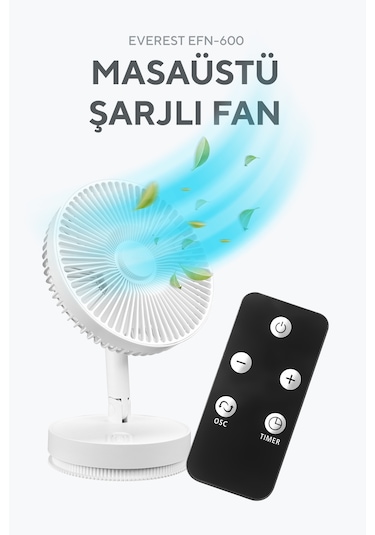 Everest Efn-600 Masaüstü Taşınabilir Şarjlı Beyaz 2000mah Usb Fan