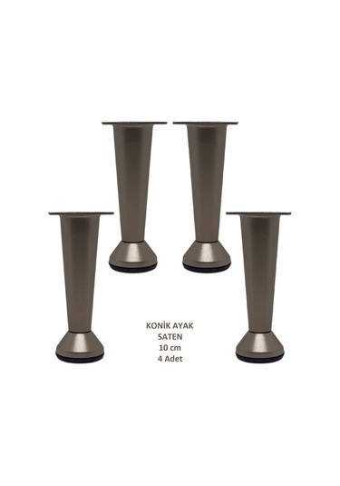 Adilon Konik Ayak, Saten, 10 Cm, 4 Adet Dolap, Mobilya, Puf Ayağı Vidaları Hediye Saten