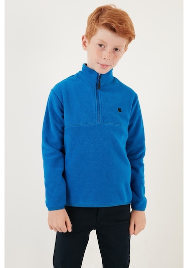 Lela Yumuşak Dokulu Fermuarlı Dik Yaka Şardonlu Kışlık Unisex Çocuk Polar 5905002 Saks