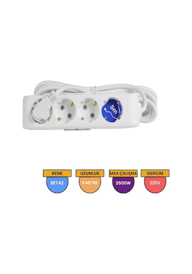 Viko 90113405 Multi-Let Topraklı Çocuk Korumalı Grup Priz 4'lü 5 M Beyaz