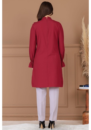 Asel Tunik Pantolon İkili Tesettür Takım Bordo Bordo