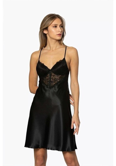 Pierre Cardin Saten Kaplı Gecelik 680 Siyah 001
