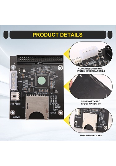 Xurunkeji Sd To 3.5 İnç Ide 40 Pin Dönüştürücü Kart Ide Sd Kart Adaptörü Ssd Gömülü Depolama Adaptörü Kartı Ide Genişletme Kartı