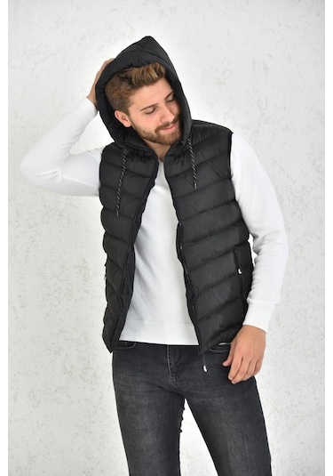Wapp Unisex Siyah Jel Dolgu Kapüşonlu Şişme Yelek