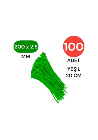 Tek-iş Kablo Bağı Cırt Kelepçe 200 Mm X 2.5 Mm Yeşil 100 Adet