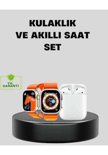 S8 Ultra Akıllı Saat Ve Bluetooth Kablosuz Kulaklık 2 Li Set