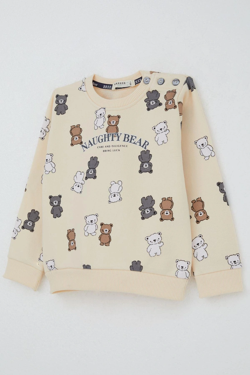 Breeze Erkek Çocuk Eşofman Takım Sevimli Ayıcıklar Desenli 1-4 Yaş, Krem Krem