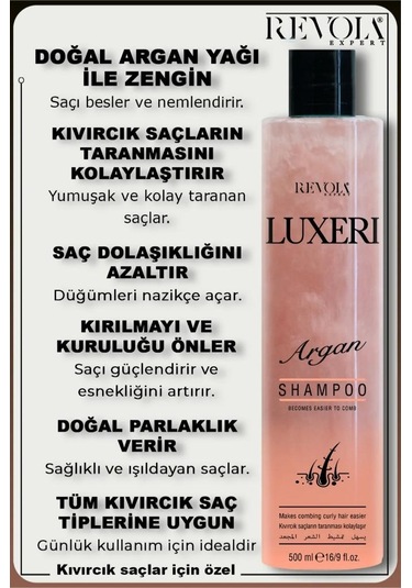 Revola Luxeri 2'si 1 Arada Şampuan Ve Kondisyoner Kolay Tarama 500 Ml Argan Kıvırcık