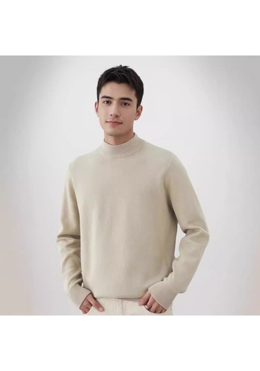 Yeni Sonbahar Ve Kış Yeni Kalınlaştırılmış Sıcak Orta Yaka Alt Erkek Düz Renk Kazak Kahverengi