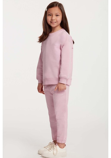 Grımelange Jabor Kız Çocuk Nakışlı Bisiklet Yaka Comfort Pembe Eşofman Takımı Pembe