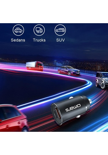 Omars USB Type-C PD 20W Çift Portlu Araç içi Hızlı Şarj Cihazı