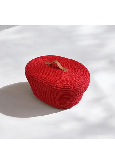 Hasır Sepet, Kapaklı Dekoratif Sepet, Çok Amaçlı Kutu, Kırmızı Oval Patates Soğan Sepeti